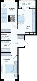 Квартира 62,4 м², 2-комнатная - изображение 1