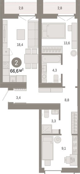 65,5 м², 3-комнатная квартира 7 000 000 ₽ - изображение 106