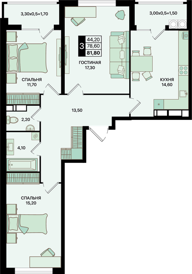 94,2 м², 3-комнатная квартира 12 334 960 ₽ - изображение 36