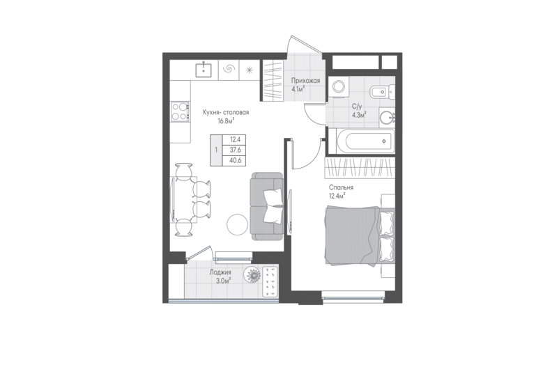 39,1 м², 1-комнатная квартира 5 907 814 ₽ - изображение 1