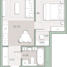 Квартира 34,5 м², 1-комнатная - изображение 2