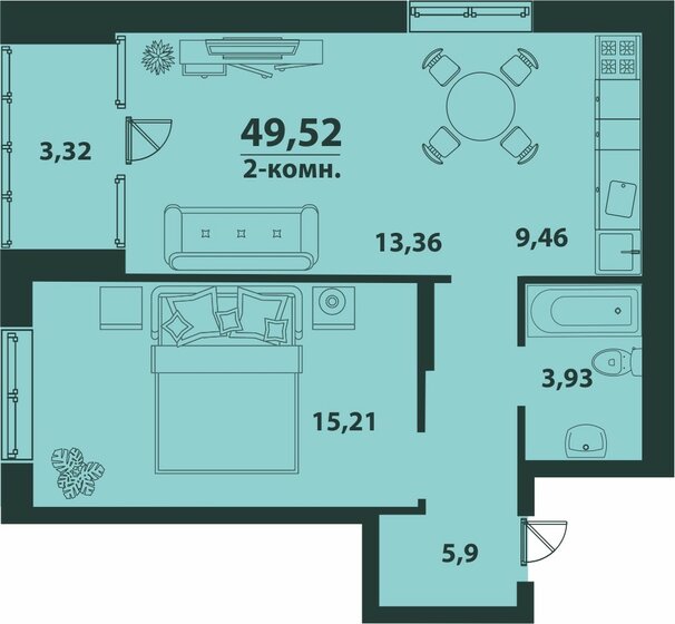 58,3 м², 2-комнатная квартира 8 200 000 ₽ - изображение 55