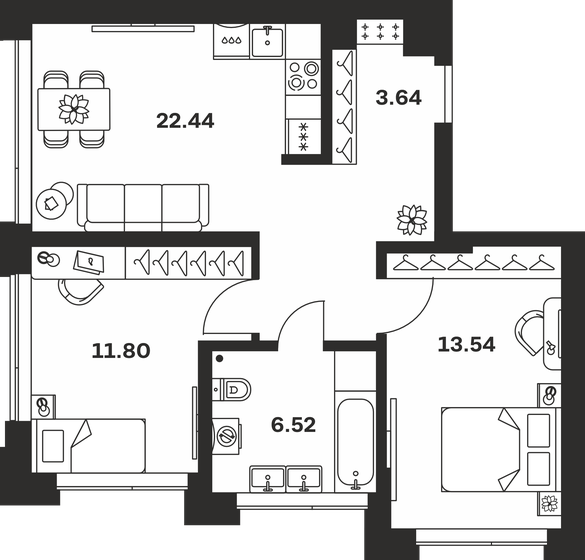 49,8 м², 2-комнатная квартира 11 250 280 ₽ - изображение 39