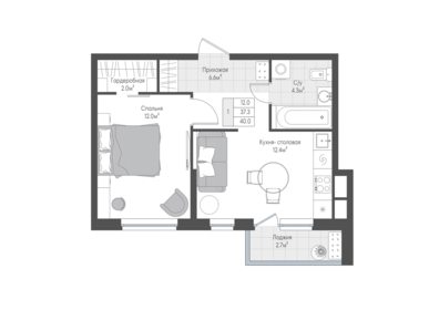 Квартира 38,7 м², 1-комнатная - изображение 1