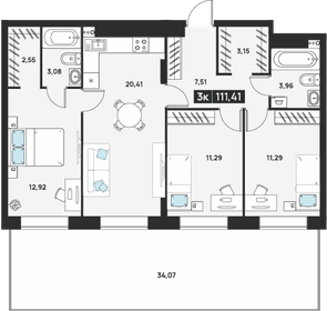 Квартира 110,2 м², 3-комнатная - изображение 1