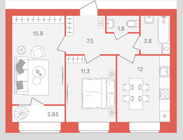 Квартира 55,1 м², 2-комнатная - изображение 1