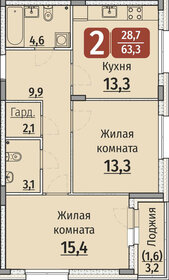 Квартира 63,3 м², 2-комнатная - изображение 1