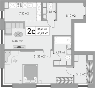 Квартира 63,4 м², 2-комнатная - изображение 1