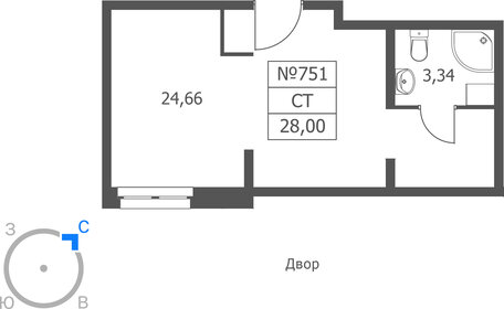 Квартира 28 м², студия - изображение 1