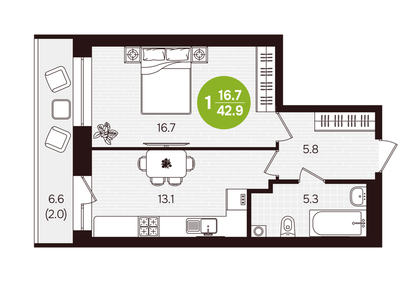 33 м², 1-комнатная квартира 3 000 000 ₽ - изображение 79