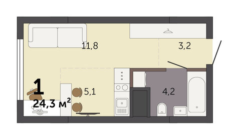 Квартира 24,3 м², студия - изображение 2