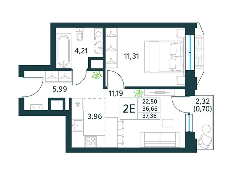 37,5 м², 2-комнатная квартира 12 293 206 ₽ - изображение 18