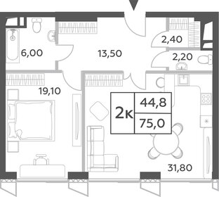 Квартира 73,4 м², 2-комнатная - изображение 1