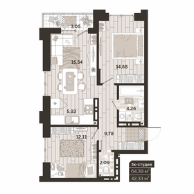 Квартира 64,4 м², 3-комнатная - изображение 1