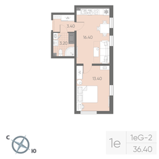 Квартира 36,4 м², 1-комнатная - изображение 2