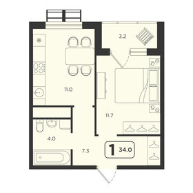 Квартира 34 м², 1-комнатная - изображение 1