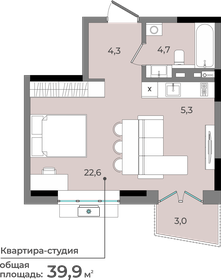 Квартира 39,9 м², студия - изображение 1