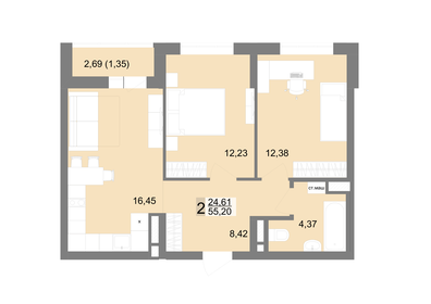 Квартира 55,2 м², 2-комнатная - изображение 1