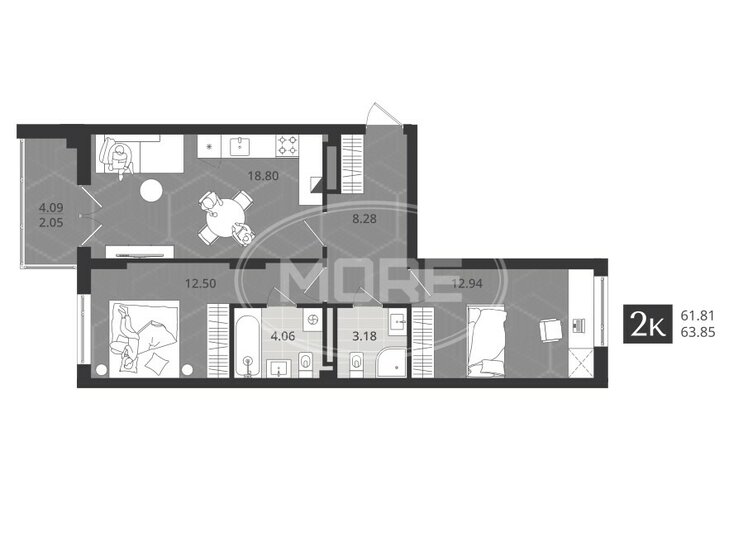 56,7 м², 2-комнатная квартира 6 450 000 ₽ - изображение 61