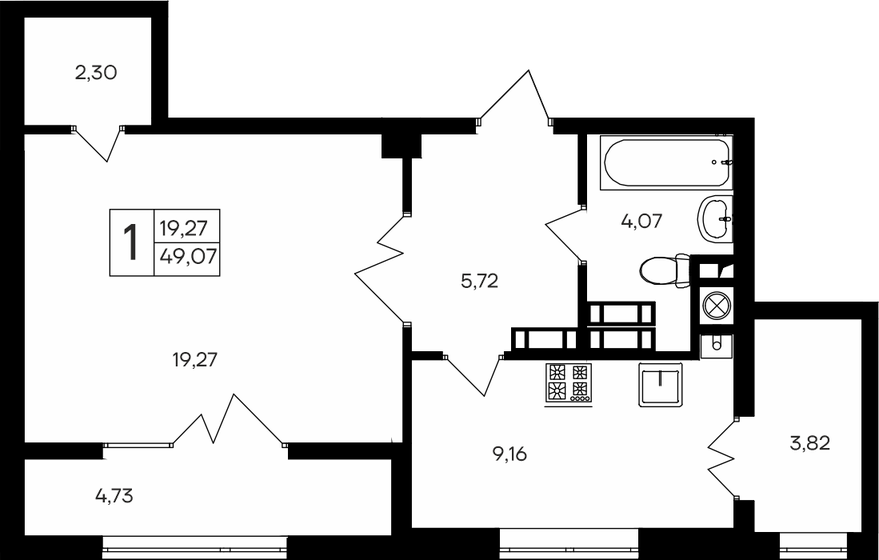 49,1 м², 1-комнатная квартира 7 469 800 ₽ - изображение 46
