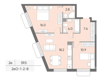 Квартира 59,5 м², 2-комнатная - изображение 1