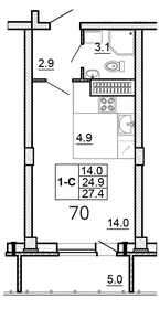 Квартира 27,4 м², студия - изображение 1