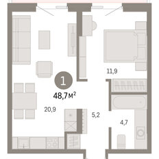 Квартира 48,7 м², 1-комнатная - изображение 3