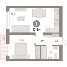 Квартира 43,3 м², 1-комнатная - изображение 3