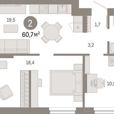 Квартира 60,7 м², 2-комнатная - изображение 3