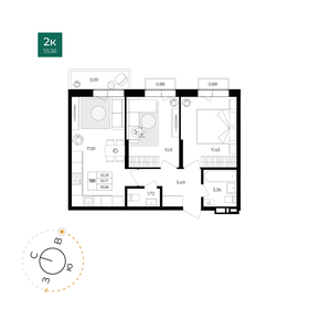 Квартира 52,2 м², 2-комнатная - изображение 1