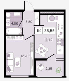 Квартира 35,6 м², 1-комнатная - изображение 1