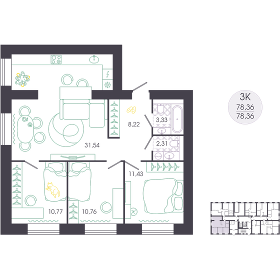 72 м², 3-комнатная квартира 9 890 000 ₽ - изображение 94