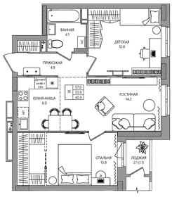 Квартира 57 м², 3-комнатная - изображение 1