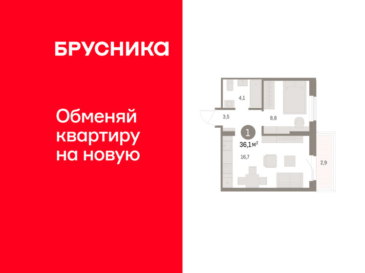 36,1 м², 1-комнатная квартира 5 840 000 ₽ - изображение 45