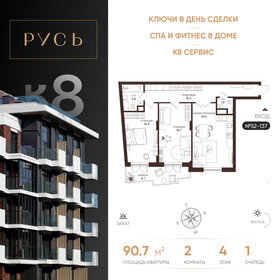 Квартира 90,7 м², 2-комнатные - изображение 1