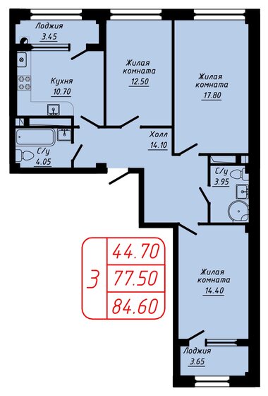 79,9 м², 3-комнатная квартира 16 500 000 ₽ - изображение 88