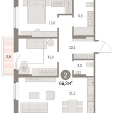 Квартира 66,3 м², 2-комнатная - изображение 3