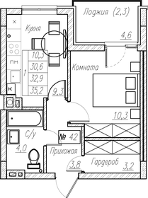 Квартира 32,9 м², 1-комнатная - изображение 1