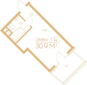 Квартира 30,9 м², 1-комнатные - изображение 1