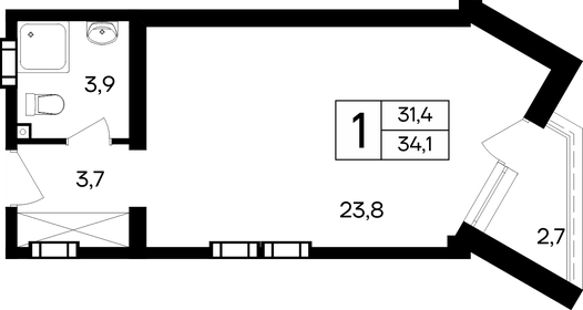 Квартира 34,1 м², 1-комнатные - изображение 1