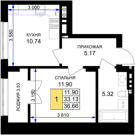 41,9 м², 1-комнатная квартира 4 620 000 ₽ - изображение 104