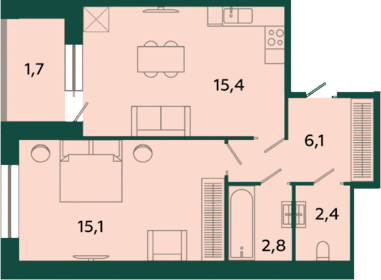 Квартира 43,5 м², 1-комнатная - изображение 1