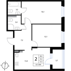 Квартира 57,3 м², 2-комнатная - изображение 2