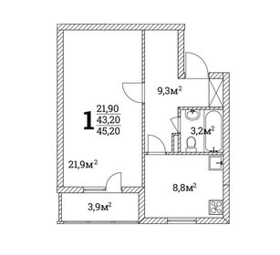 Квартира 43 м², 1-комнатная - изображение 1
