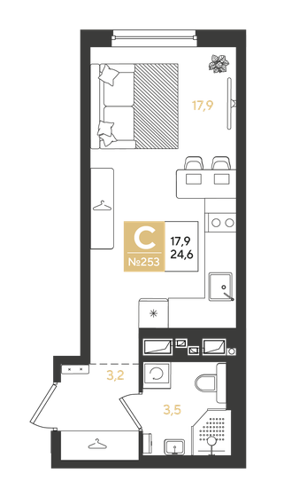24,6 м², квартира-студия 5 060 220 ₽ - изображение 1