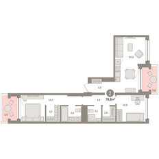 Квартира 79,8 м², 2-комнатная - изображение 3