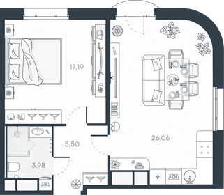 Квартира 53,4 м², 1-комнатная - изображение 1