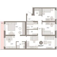 Квартира 102,5 м², 3-комнатная - изображение 3