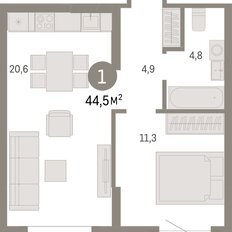 Квартира 44,5 м², 1-комнатная - изображение 3