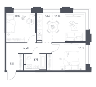 Квартира 54,9 м², 2-комнатная - изображение 1